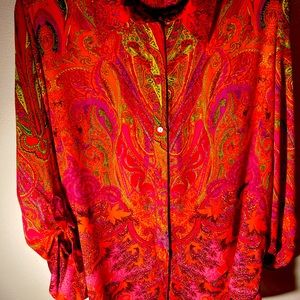 Peter Nygard Orange Paisley Print Front Tie Blouse.